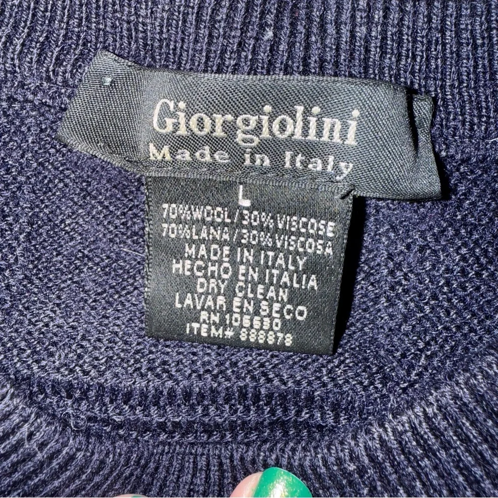 Giorgiolini Wool Blend Sweater Mens L Textured Navy Crew Italy - Picture 3 of 3